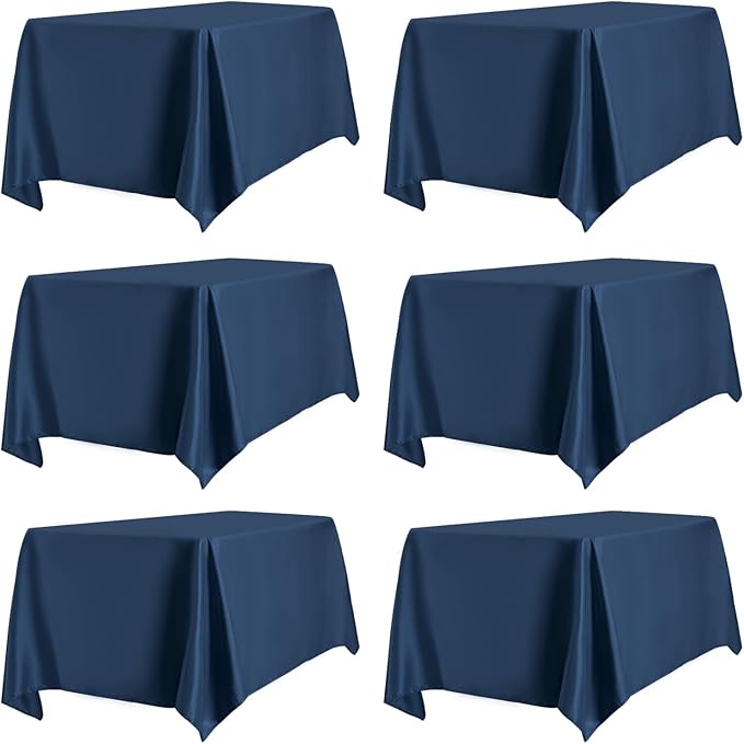 PureFit 6 Pack Rectangle Navy Blue Table Cloths 90 x 132 Inch for 8Ft Tables, Stain and Wrinkle Resistant Table Linens for Home Use, Wedding, Party, Banquet and Camping