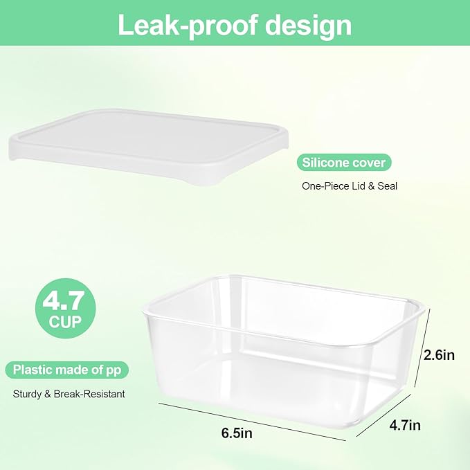 Quodac Food Storage Containers 4-Pack (4.7 Cup), Reusable Lunch Boxes With Leakproof White Silicone Lids, Microwave, Dishwasher & Freezer Safe Snack Containers, BPA-Free Plastic Containers