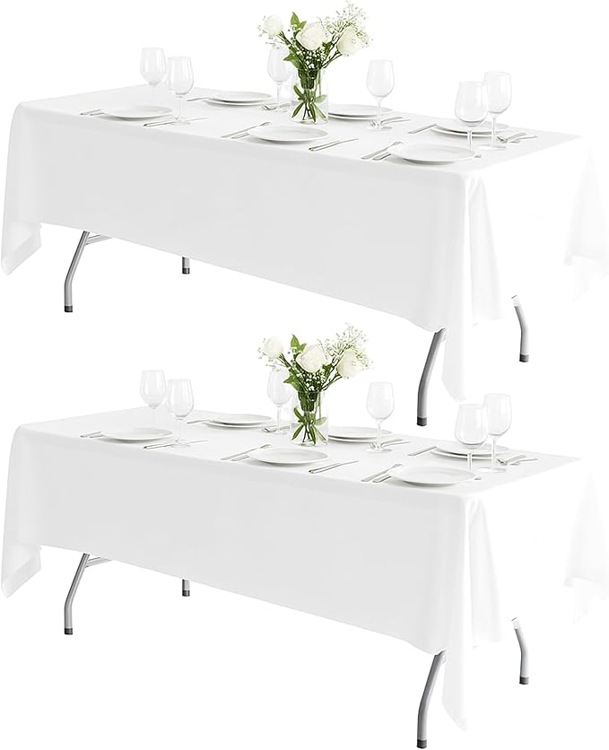 BIGTONE 2 Pack Polyester Tablecloth White 60 x 102 Inch, Wrinkle Resistant Table Cloth for 6 Feet Rectangle Tables, Stain and Washable Table Cover for Dinning Wedding Banquet Restaurant Party