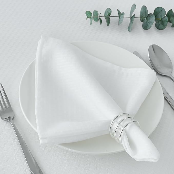 maxmill Cloth Napkins 20 x 20 Inch Weaved Texture Pattern Soft Comfortable and Luxury Serviette for Restaurant Family Dinners Weddings Parties and Banquets Set of 4 Pieces, White