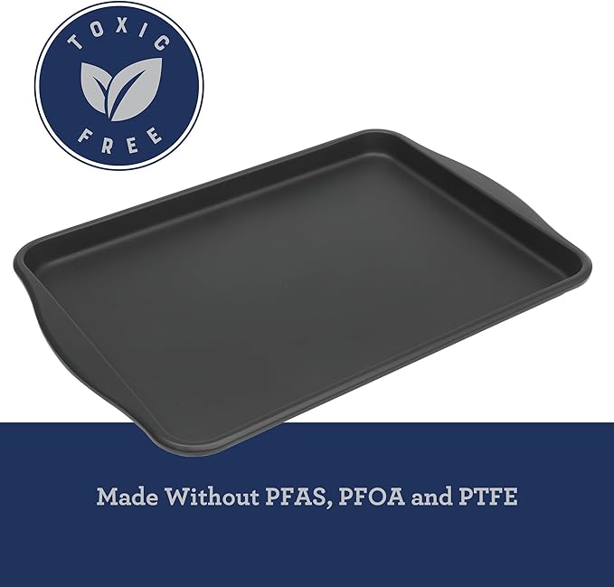 Oster Teston 15 x 10 Inch Cookie Baking Sheet, Nonstick Carbon Steel Bakeware Pan, Matte Black, PFAS-Free, Warp-Resistant, Oven-Safe