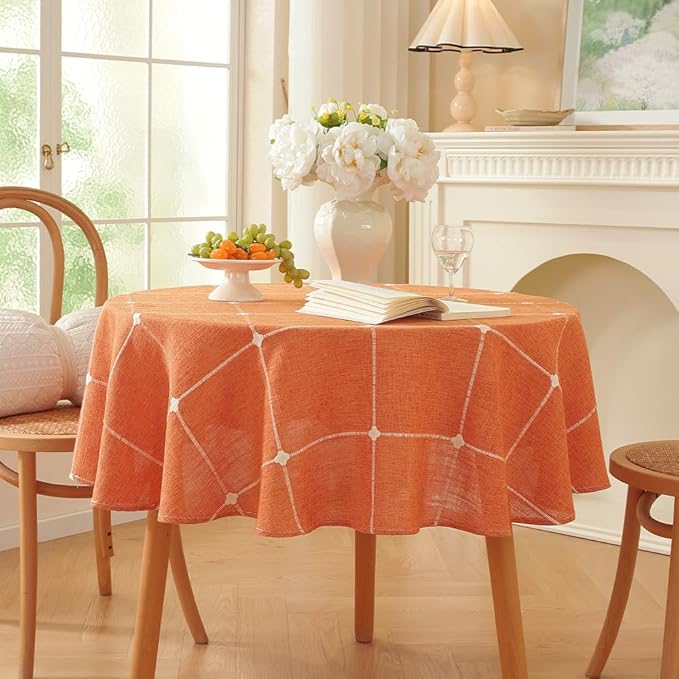 Zobesta Linen Burnt Orange Round Tablecloth 53 inch, Washable Farmhouse Soft Boho Fall Table Cloth Round for Outdoor, Party, Holiday, Picnic