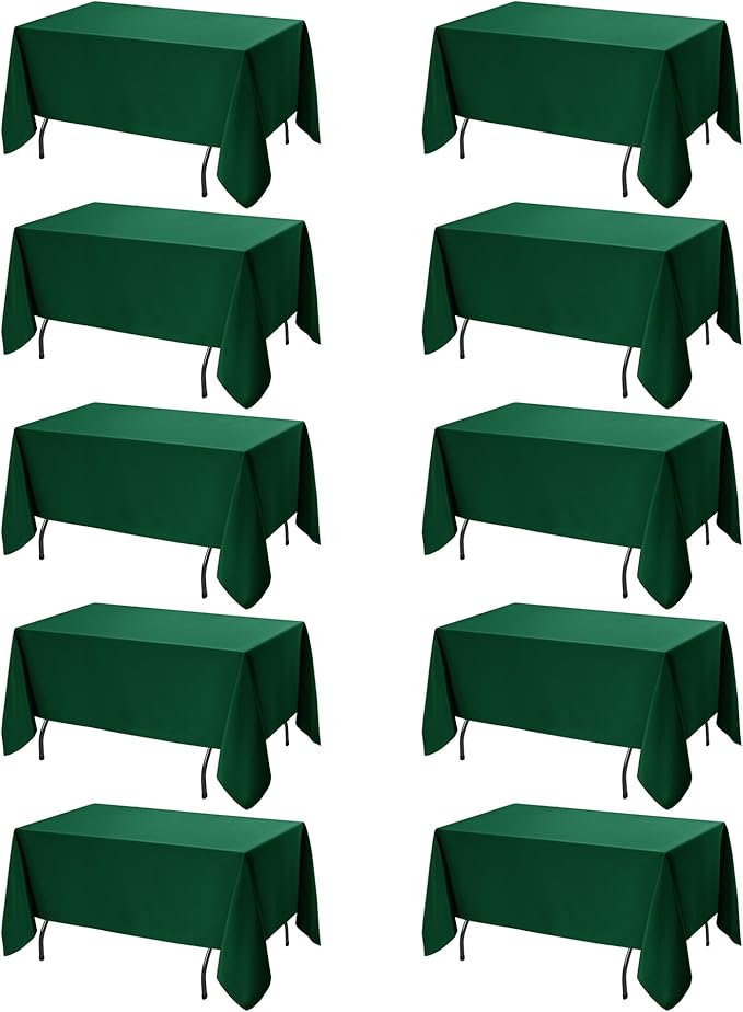10-Pack Hunter Green Tablecloths for Rectangle Tables, 70 x 120 Inches, Stain-Resistant Polyester Fabric for 6 Foot Tables - Washable Table Covers for Weddings, Birthday Parties, Events