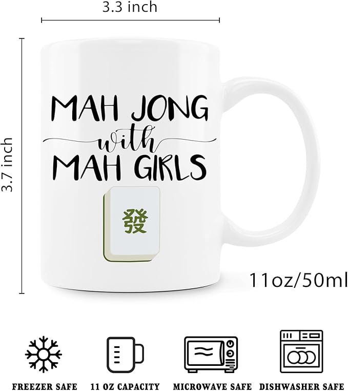 Mah Jong Gifts Mug, Mahjong Gifts for Women Coffee Cup Ceramic, Gift for Mahjong Players Lovers, Mah Jong Accessories Ceramic Coffee Tea Mug 11 oz