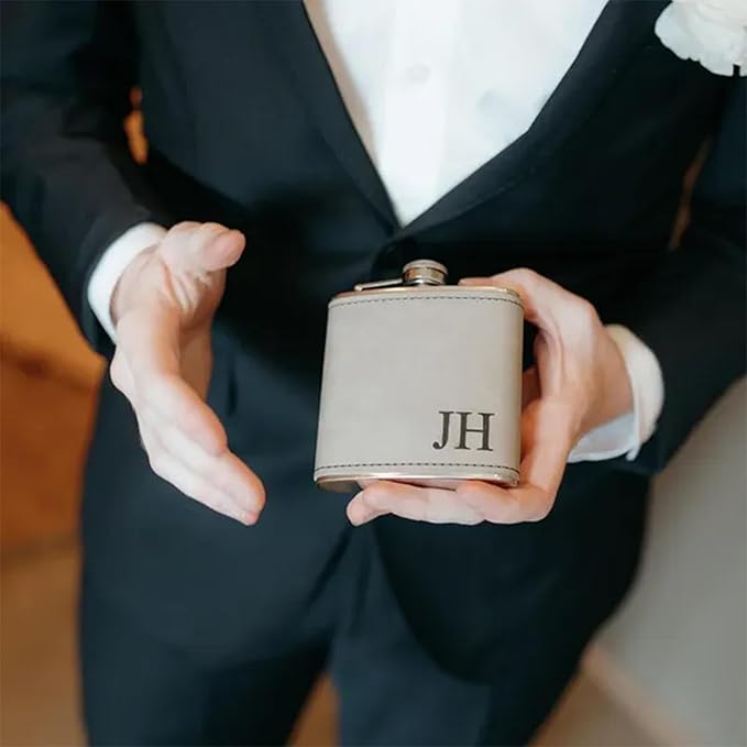 Personalized Flask for Men,Custom Hip Flask for Liquor Soft Touch Leather with Name, Steel Stainless - 6Oz Flaskap for Wedding, Climbing, Barbecue,Fishing-Black