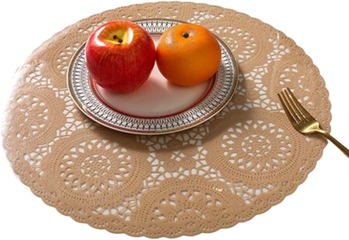 Round Placemats Restaurant PVC Decoration Meal Mat Anti- Dining Table Line Steak Plate Pad(Yellow)