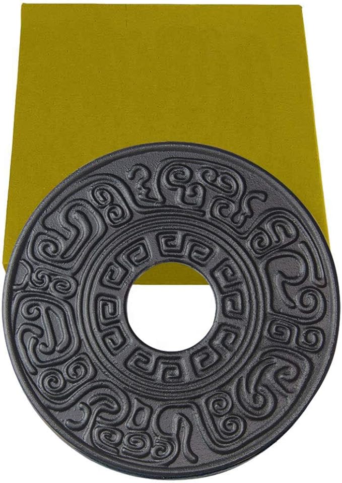 Hwagui - Black Cast Iron Teapot Trivet with Rubber Pegs for Dining and Kitchen Table, 5.5 Inch Diameter