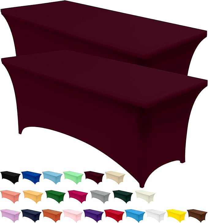 Utopia Kitchen Spandex Tablecloth 1 Pack [6FT, Burgundy] Tight, Fitted, Washable and Wrinkle Resistant Stretch Rectangular Patio Table Cover for Event, Wedding, Banquet & Parties [72Lx30Wx30H Inch]
