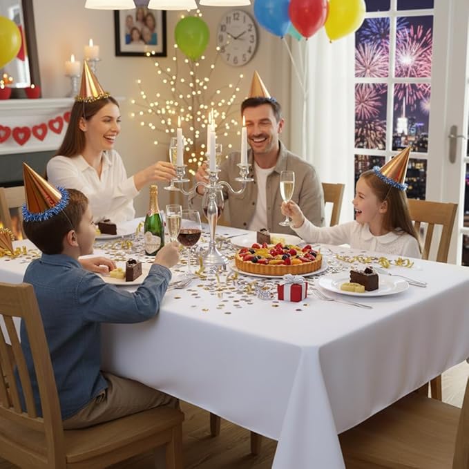 sancua Rectangle Tablecloth - 54 x 120 Inch - Water Resistant Spill Proof Washable Polyester Table Cloth, Decorative Fabric Table Cover for Dining Tables, Buffet Parties and Camping, White