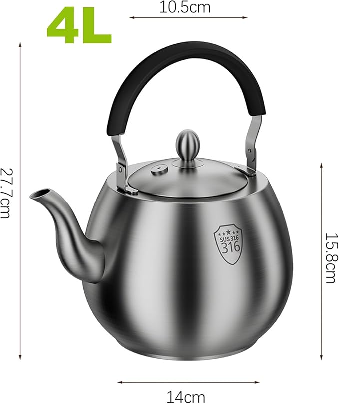 Whistling Tea Kettle, 316 Stainless Steel Teapot for Stovetop with Anti-Scald Handle Suitable for Various Stoves(4L)