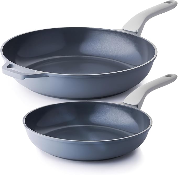PRICUSIS Nonstick Ceramic Frying Pan Skillet, 10+12 Inch Induction Compatible with Stay Cool Handle, Healthy PTFE PFAS & PFOA Free Omelet Pan, Dishwasher Safe (Blueberry Gray)