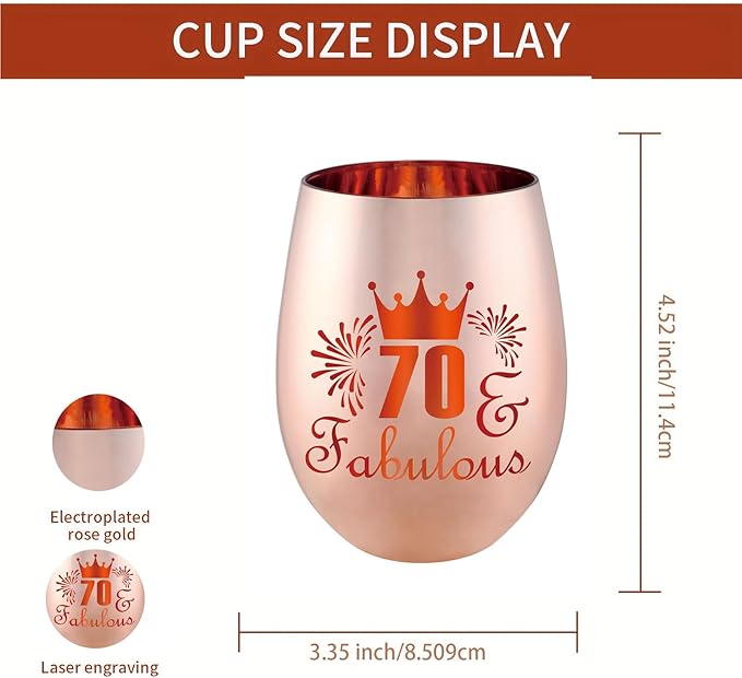 70 and Fabulous Wine Glass Gift - 70th Birthday Gifts for Women - 70 Year Old Birthday Decorations