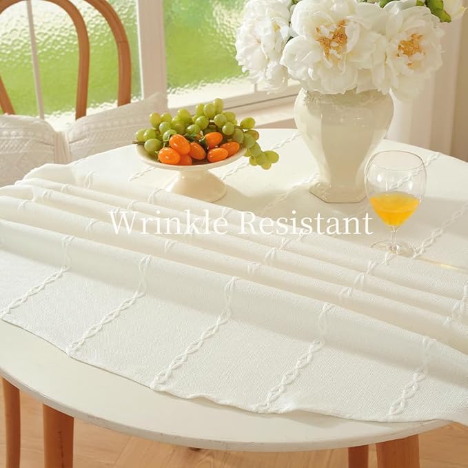 Zobesta White Table Cloth Round Tablecloth 53 inch, Washable Linen Farmhouse Soft Boho Round Table Cloth for Party, Holiday, Picnic, Dining, Outdoor,Fall, Wedding