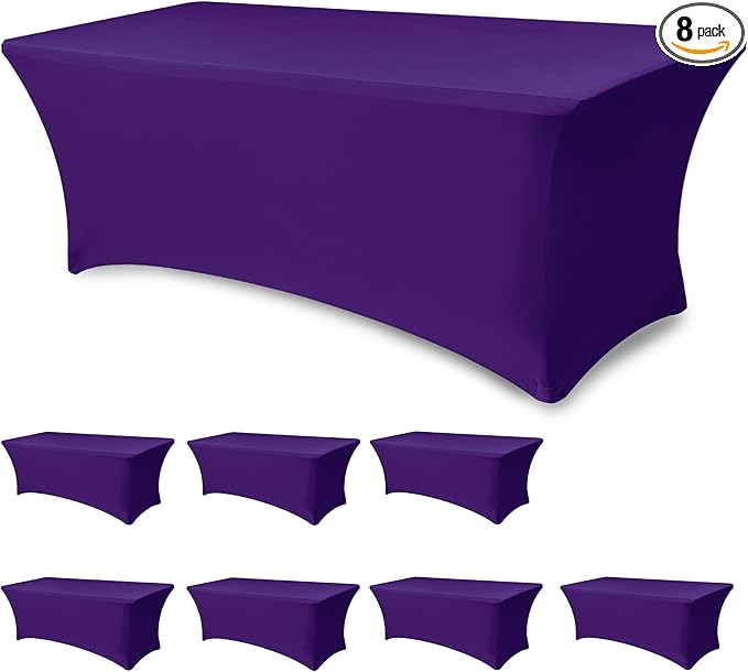 Fitted Stretch Table Cover for 6 ft Rectangle Tables-8 Pack Dark Purple Spandex Tablecloth-Elastic Folding Tablecloths for Party, Vendor Booth Display, Banquet Buffet Event, Craft Trade Show