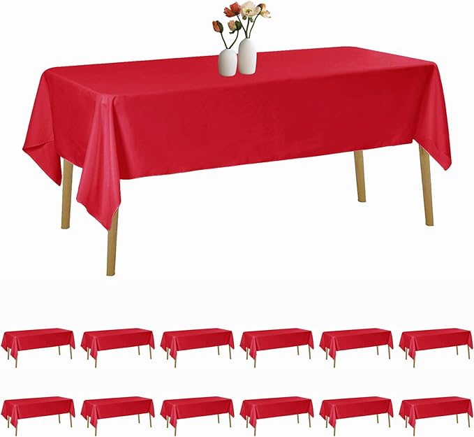 12 Pack Rectangle Tablecloth 60 x 102 Inches Red Table Cloth Stain and Wrinkle Resistant Washable Polyester Fabric Table Cover for Party, Wedding and Banquet Decoration