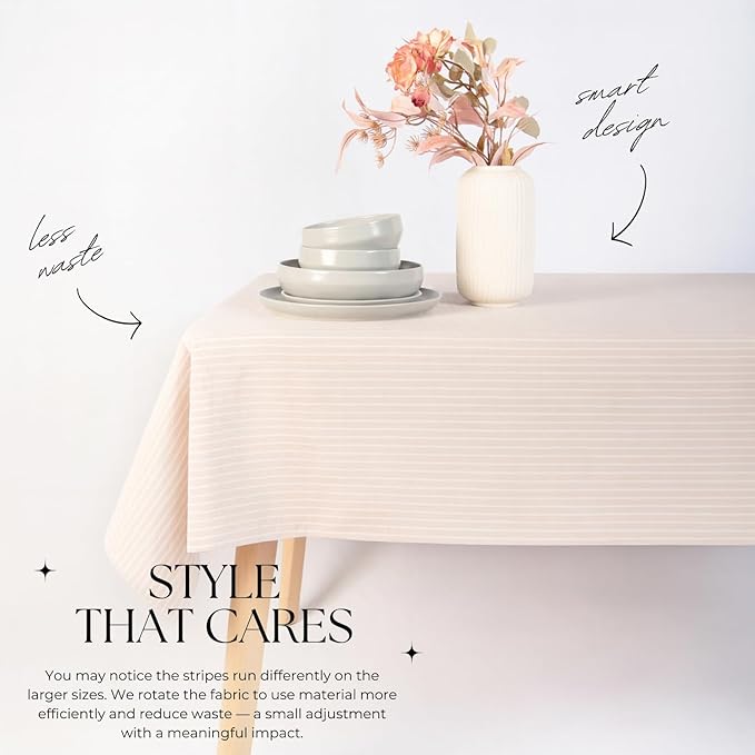 MONDAY MOOSE Striped Farmhouse Picnic Style Decoration Rectangle Natural Stonewashed Cotton Tablecloth for Kitchen, Dining Room, Restaurant (60x120 inch, Beige/White Stripes)