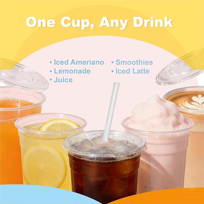 12 oz 100 Pack Disposable Clear Plastic Cups with Lids and Straws, Food Safe Bulk Iced Coffee Cups for Smoothies, Milkshakes and Other Cold Drinks