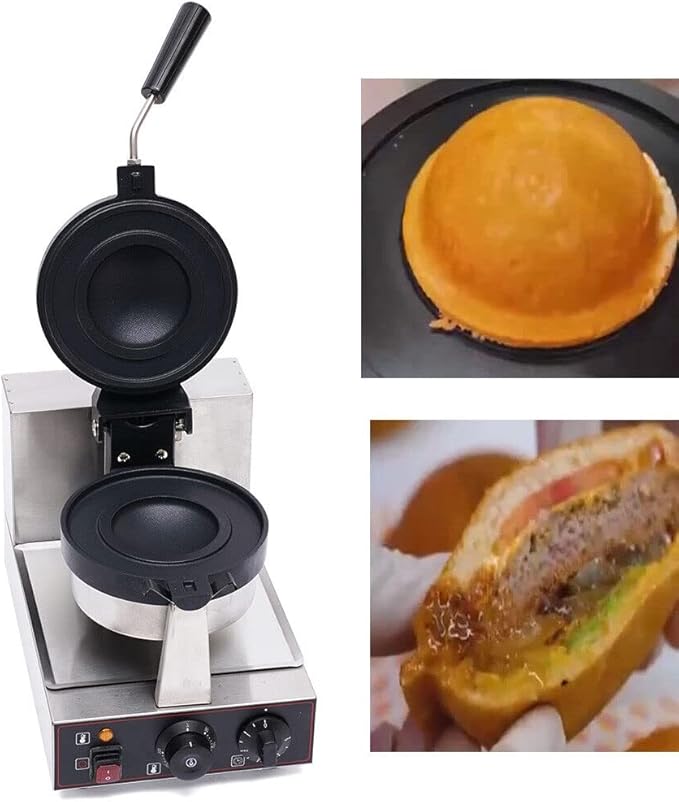 Electric Burger Maker Machine, Commercial Hamburger Grill Toaster, Panini Sandwich Press Tools, Bread Pancakes Baking Machines for Home, Kitchens, Breakfast Shops, Mobile Vendors (Single)