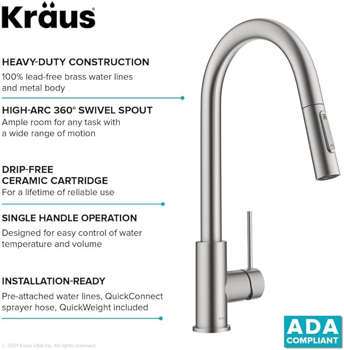 KRAUS Oletto Contemporary Pull-Down Single Handle Kitchen Faucet in Spot Free Stainless Steel, KPF-3104SFS