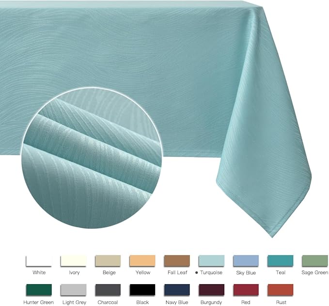 maxmill Jacquard Table Cloth Swirl Design Water Proof Wrinkle Free Spillproof Heavy Weight Soft Tablecloth Decorative Fabric Table Cover for Outdoor and Indoor Rectangular 60 x 104 Inch Turquoise