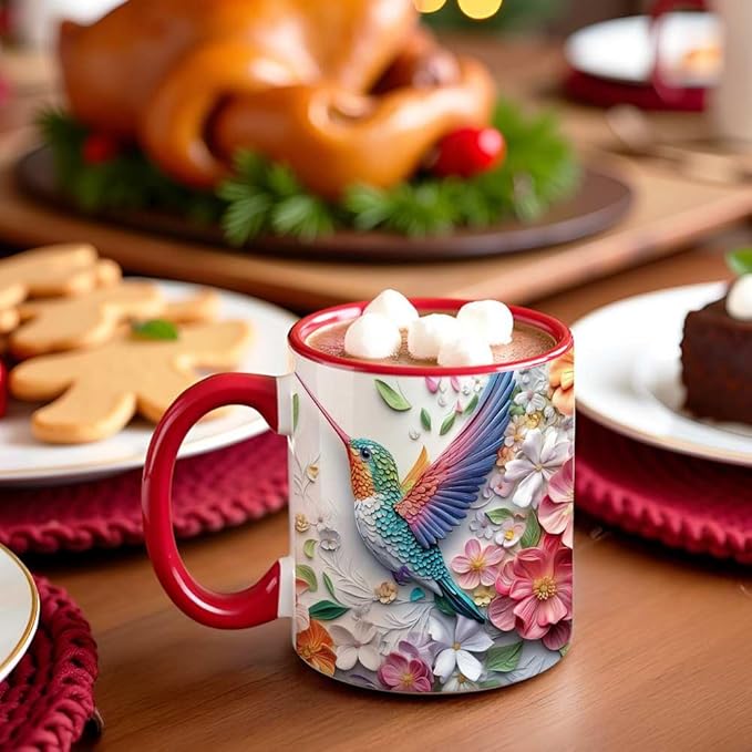 Hummingbird Christmas Coffee Mugs - Hummingbird Christmas Mugs for Women Men Dad Mom Kids Adults - Birthday Xmas Gifts for Friends Coworkers Bird Lovers - 11oz Printed Ceramic Coffee Cups