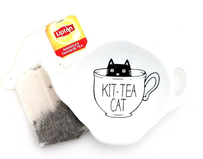 Kit Tea Cat teabag holder, teapot shaped tea bag dish - Lennymud by Lorrie Veasey