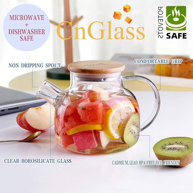 CnGlass Glass Teapot Stovetop Safe,20.3 oz Clear Tea pot with Removable Filter Spout,Loose Leaf and Blooming Tea Maker