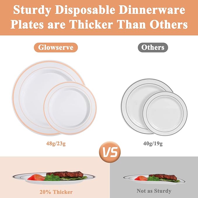 100PCS Rose Gold Plastic Plates Disposable Heavy Duty Include 50PCS 10.25inch Dinner and 50PCS 7.5inch Dessert Plastic Plates for Party Wedding Anniversary New Year