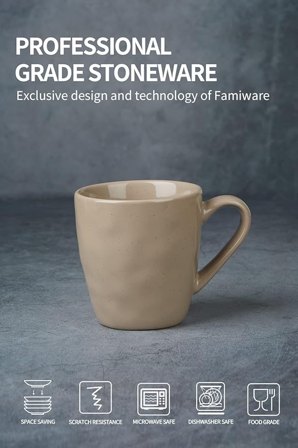 famiware Mars 4 Pieces Coffee Mug, 14 oz Tea Mug, Catering Mugs with Handle for Coffee, Tea, Cocoa, Milk, Cinnamon Brown