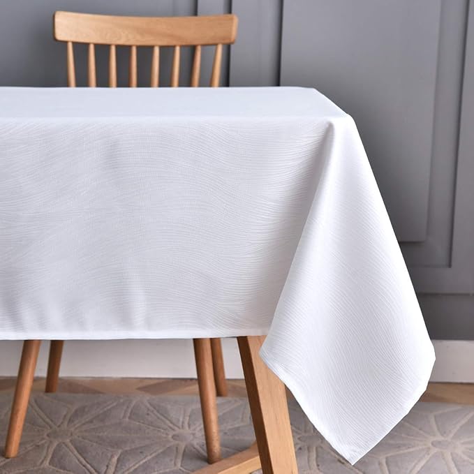 maxmill Jacquard Tablecloth Swirl Design Water Resistance Antiwrinkle Heavy Weight Soft Table Cloth for Buffet Banquet Parties Event Holiday Dinner Square 52 x 52 Inch White