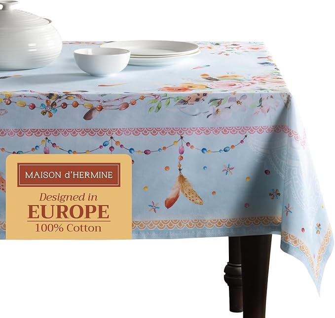 Maison d' Hermine Table Cloth Square Table 100% Cotton 60 x 60 Inches Tablecloth Reusable Decorative for Dining Room Farmhouse Home Valentines Day Decorations Spring Summer - Ibiza - Blue
