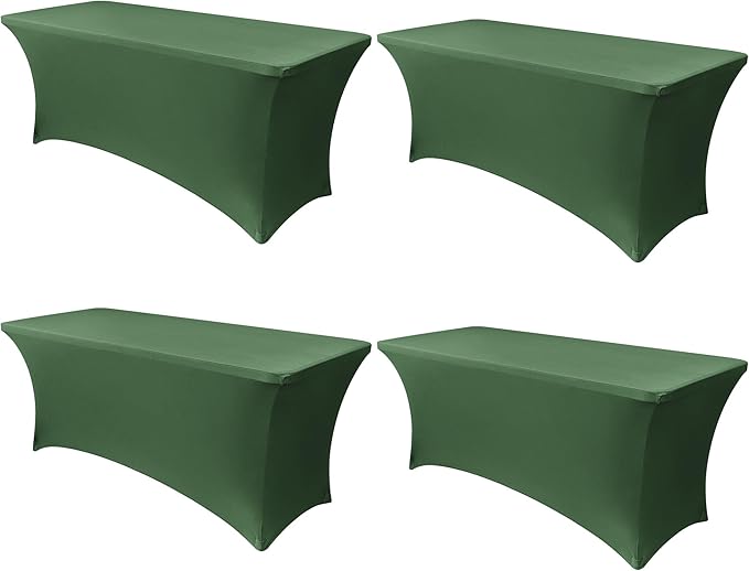 Obstal 6ft Stretch Spandex Table Cover - 4 Pack Universal Rectangular Fitted Tablecloth Protector for Wedding, Banquet and Party (Blackish Green, 72L x 30W x 30H Inches)