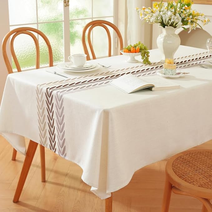 Zobesta Linen Tablecloths Rectangular 70 x 53 Inch, White Table Cover Waterproof Washable Farmhouse Soft Boho Table Cloth Rectangle Tables for Outdoor, Kitchen
