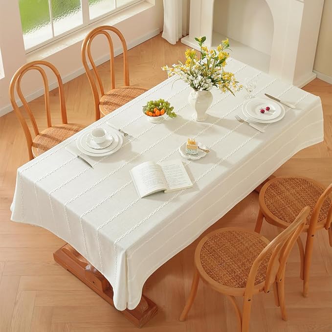 Zobesta White Table Cloth Rectangle 53 x 86 Inch, Cotton Linen White Tablecloth for Rectangle Tables, Washable Farmhouse Soft Boho Tablecloth for Party, Holiday, Picnic, Dining, Outdoor, Wedding