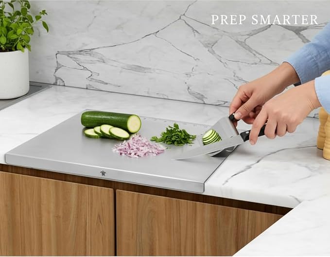 Stainless Steel Cutting Board with Lip | Small size | With Free Dough Cutter for Kitchen Needs | Countertop Metal Baking Board | Meat Chopping | Dishwasher Safe, 15.74 | Valentines gift