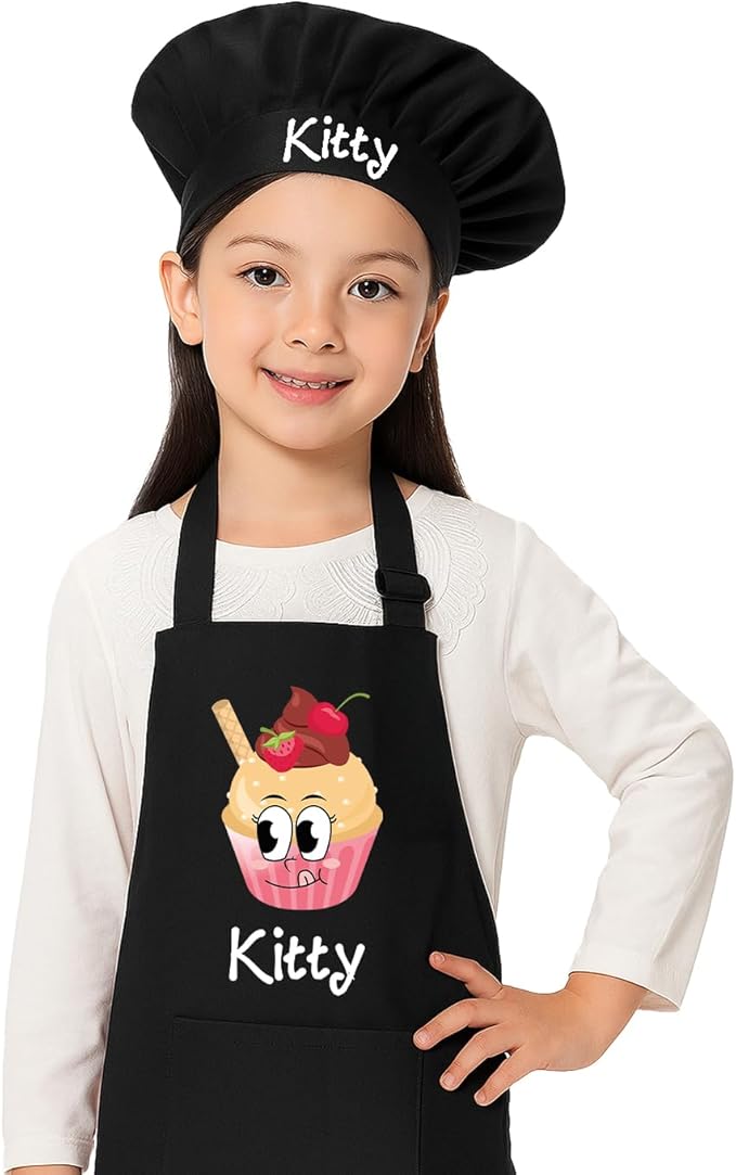 Custom Kids Apron, Personalized Kids Cooking Apron and Chef Hat Set, Kid Play, Painting Apron, Boys Cooking Apron, Little Girls Aprons, Chef Apron and Hat for Child, Different Design and Color Option