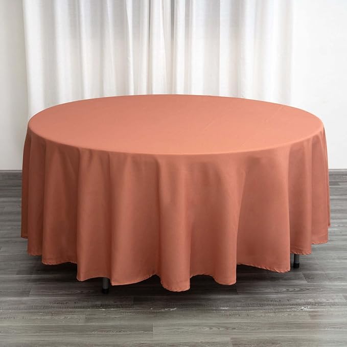 Efavormart Round Tablecloth, 108 Inch Stain & Wrinkle Resistant Washable Table Cloth, Decorative Polyester Fabric Table Cover for Banquet, Wedding, Dining- Terracotta