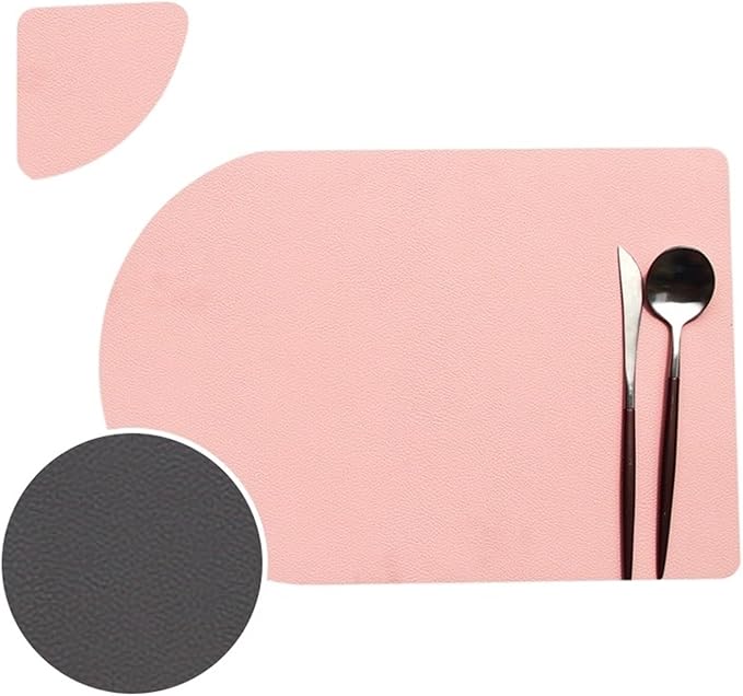 Placemat Washable Set Dual Side Tableware Pad Leather Heat Lnsulation Waterproof Non-Slip Bowl Coaster Kitchen(Pink Dark Gray)