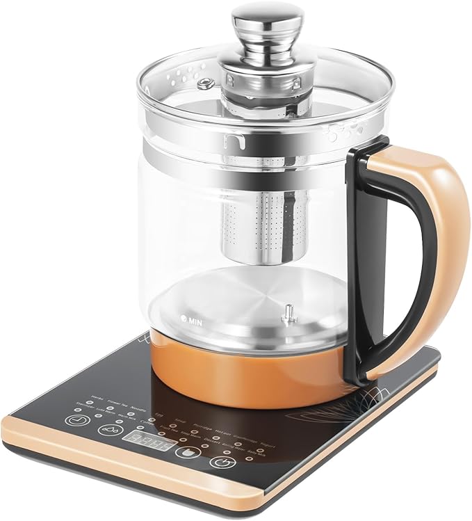 Electric Glass Kettle Kit, 1.8L Glass Hot Boiler With Digital Base, 800W Temperature Control Electric Kettle with Steamed Eggs Holder Hfor Boiling Water, Tea, Coffee