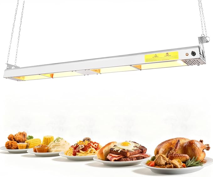 55-Inch Food Heat Lamp - 1400W Commercial Food Warmer Lamp Overhead Stainless Steel Catering Heat Lamps Electric Strip Heater for Restaurant Buffet Parties Kitchen, Silver 115V