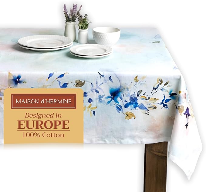 Maison d' Hermine Table Cloth Square Table 100% Cotton 54 x 54 Inches Tablecloth Reusable Decorative for Dining Room Farmhouse Home Valentines Day Decorations Spring Summer - Lazy Summer Days