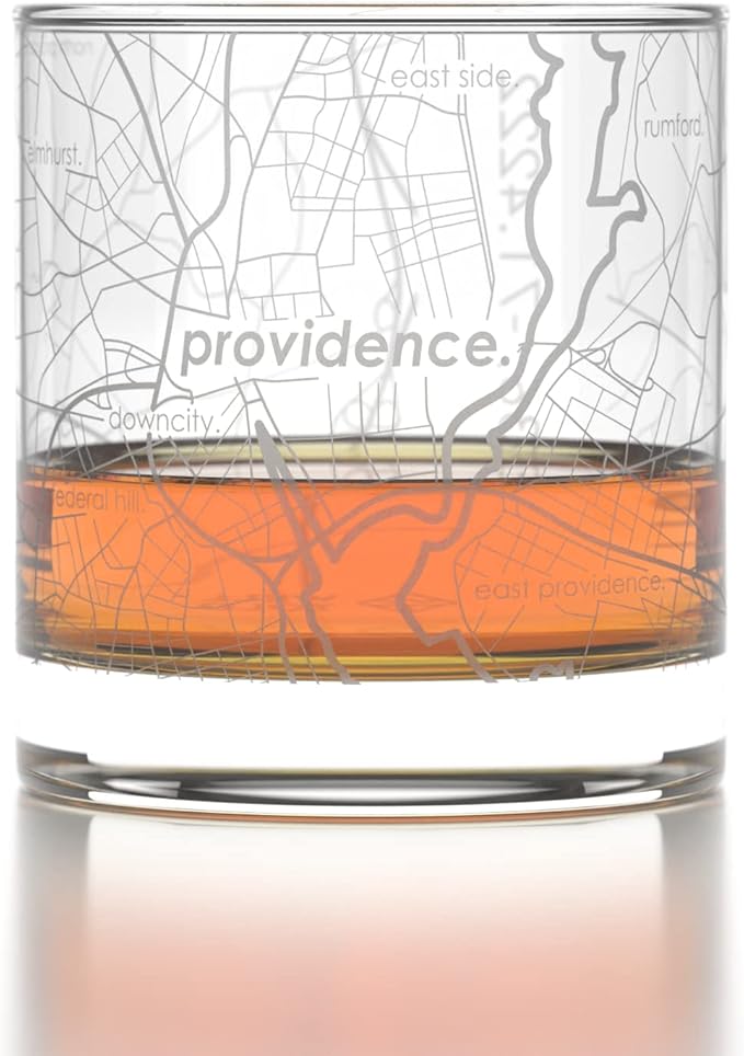 Well Told Engraved Providence Rhode Island Map Rocks Glass, Old Fashioned Whiskey Glass (11 oz, Clear) Etched Whiskey Glass, Gifts For Whiskey Lovers