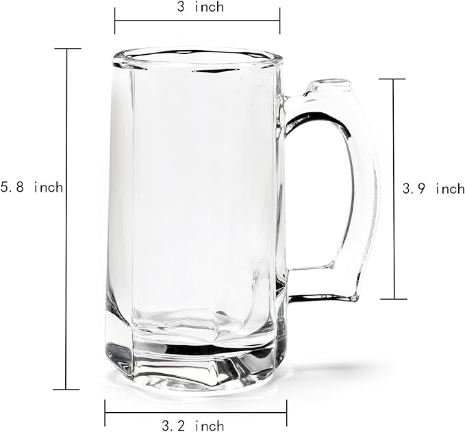 Heavy Beer Mugs Set, 12.5oz Glass Mugs With Handle, Beer Glasses For Freezer, 370ml Beer Drinking Glasses, Traditional Stein For Bar, Alcohol, Beverages,Coffee, Teas, Set of 4