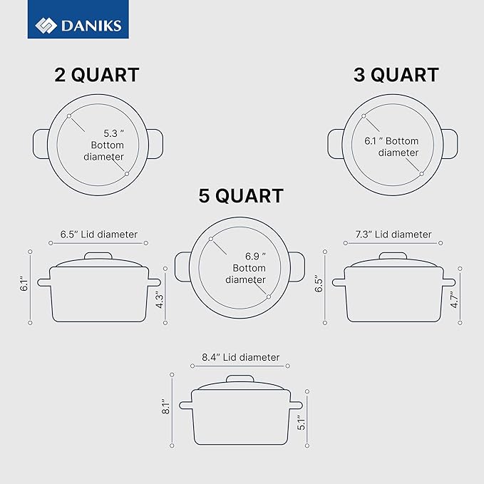Daniks Standard 6-Piece Stainless Steel Cookware set with Glass Lid, Try-Ply Bases for Even Heating, Induction Compatible, Dishwasher Safe, Built-In Measuring Scale, Silver