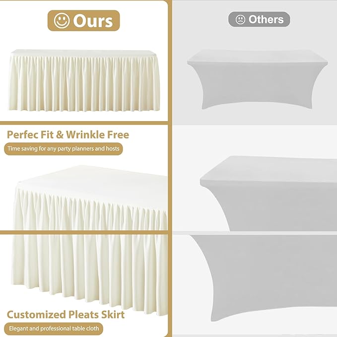 Wish Care 6 Pack Cream Rectangle Table Clothes for 8 Foot Tables, Polyester Fitted Tablecloths 8ft Stretch Table Cover for Wedding, Birthday, Parties, Trade Show, Craft Show