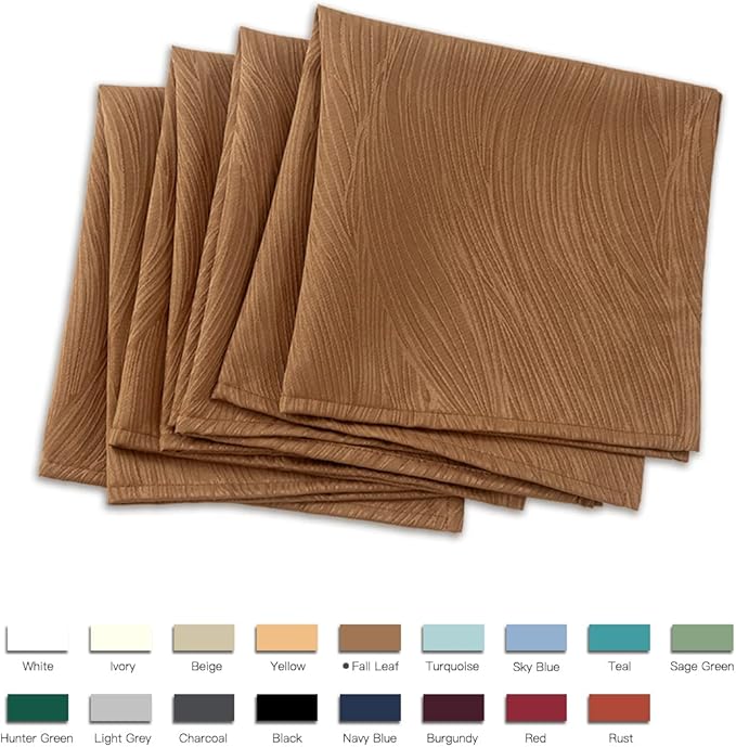 maxmill Fall Cloth Napkins 20 x 20 Inch Swirl Pattern Soft Comfortable and Luxury Serviette for Harvest Thanksgiving Family Dinners Weddings Parties and Banquets Set of 4 Pieces, Fall Leaf