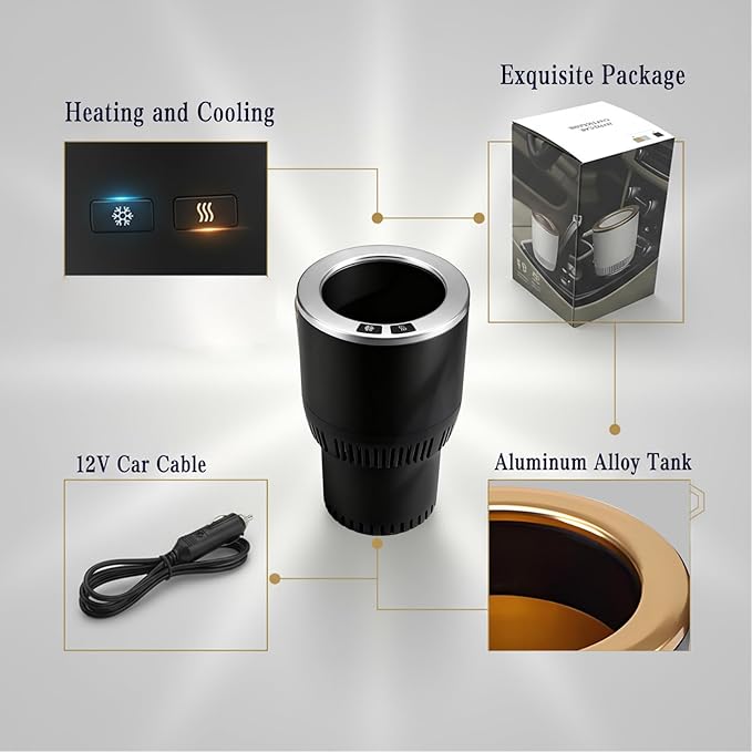 2-in-1 Car Cup Cooler Warmer Smart Temperature Control Travel Coffee Car Cup Holder， Smart Car Tumbler Holder Suitable for Coffee, Baby Bottles, Water, Tea, Drinks(Black and Silver)