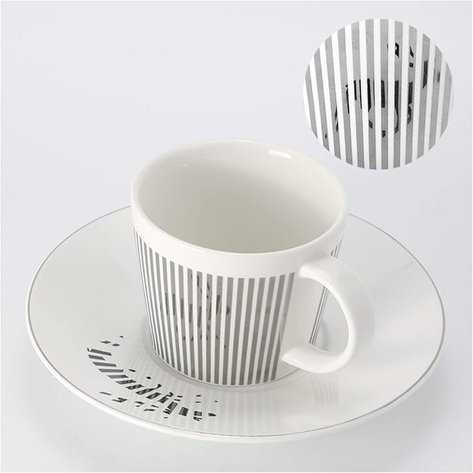 Mirror Reflection Coffee Cup Plate Luxury Afternoon Tea Set Ceramic Running Horse/Deer/Hummingbird Mug(A-siliver,225ML)