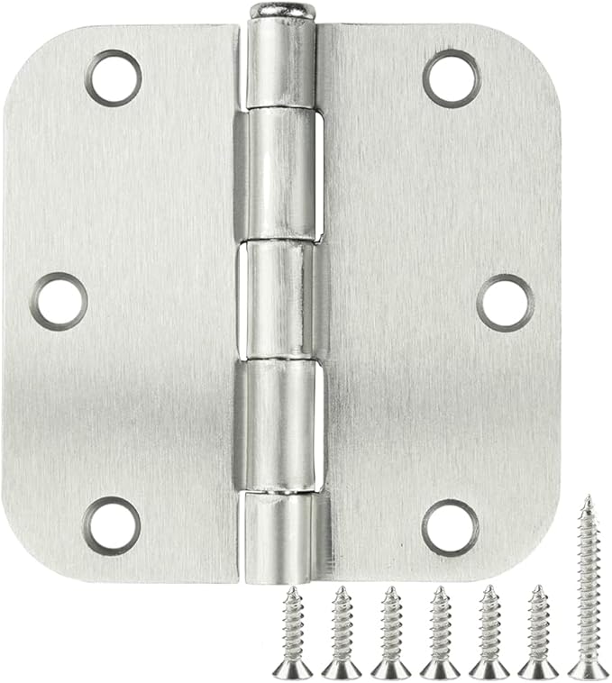 90 Pack Satin Nickel Door Hinges 3.5 x 3.5 Inch Interior 3 1/2 Inch Door Hinges for Doors Rounded 5/8" Radius Corners Flat Iron Hinge 3 ½"x 3 ½" Door Hardware Controls