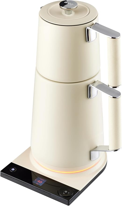 Saki Turkish Tea Maker Machine Pro, Electric Double-Pot Teapot 1.75L 120V, 120 Min Keep-Warm, Stainless Steel BPA-Free, Auto Shut-Off & Boil-Dry, LED Brew Ring, Pearl White